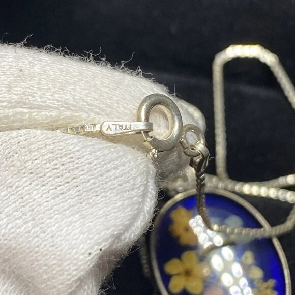 Vintage 925 Sterling Silver Pressed Flower Pendant – Italy MJI Chain – 15.5” - Picture 2 of 11